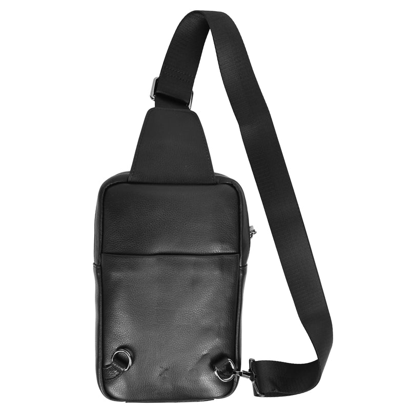 Real Leather Cross Body Chest Bag Elliot Black 1