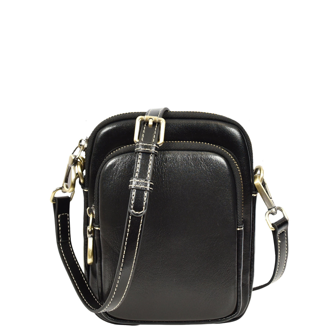 Womens Real Leather Sling Pouch Small Crossbody Bag Isobel Black