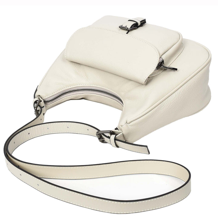 Womens Classic Genuine Leather Shoulder Bag Liora White 4
