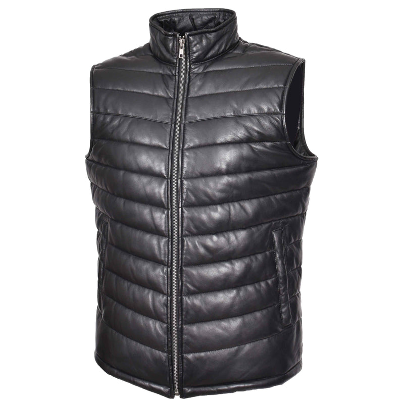 Mens Leather Puffer Waistcoat Body Warmer Vest Wilder Black 4