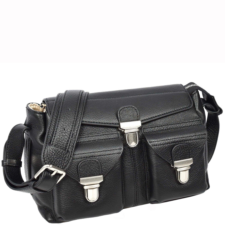 Women's Real Leather Satchel Shoulder Bag Adjustable Strap Renee Black 4