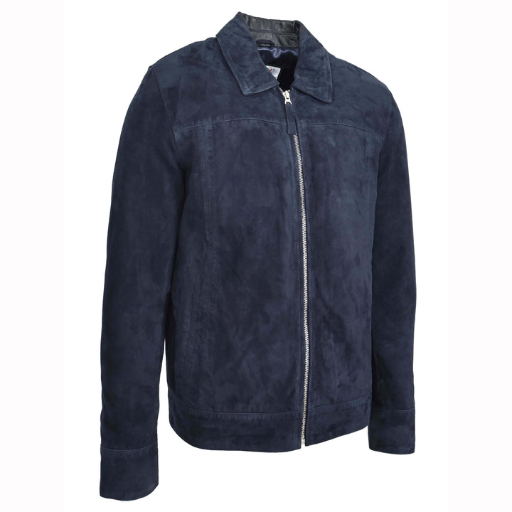Mens Real Goat Suede Jacket Classic Zip Box Style Larry Navy 4