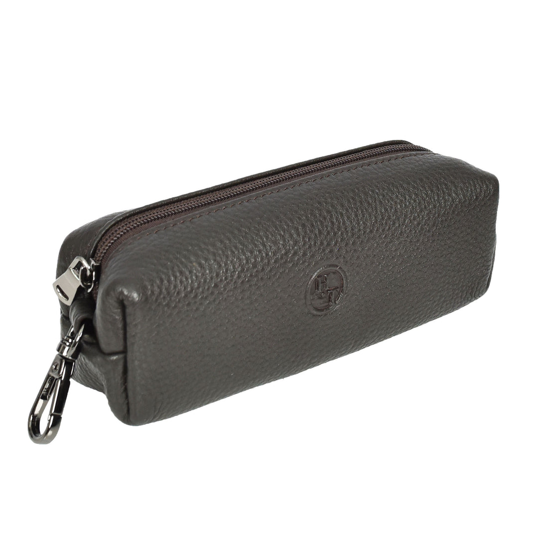 Genuine Leather Key Ring Case Small Stationary Zipped Pouch Lahti Brown