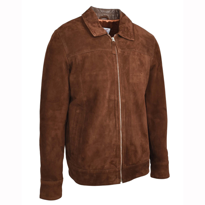 Mens Real Goat Suede Jacket Classic Zip Box Style Larry Rust Brown 4