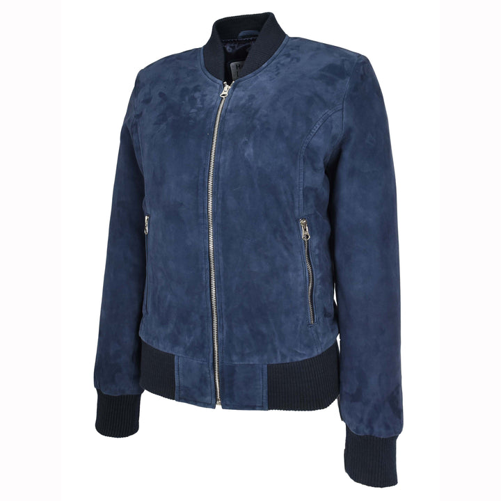Womens Real Goat Suede Bomber MA-1 Jacket Faye Blue 4
