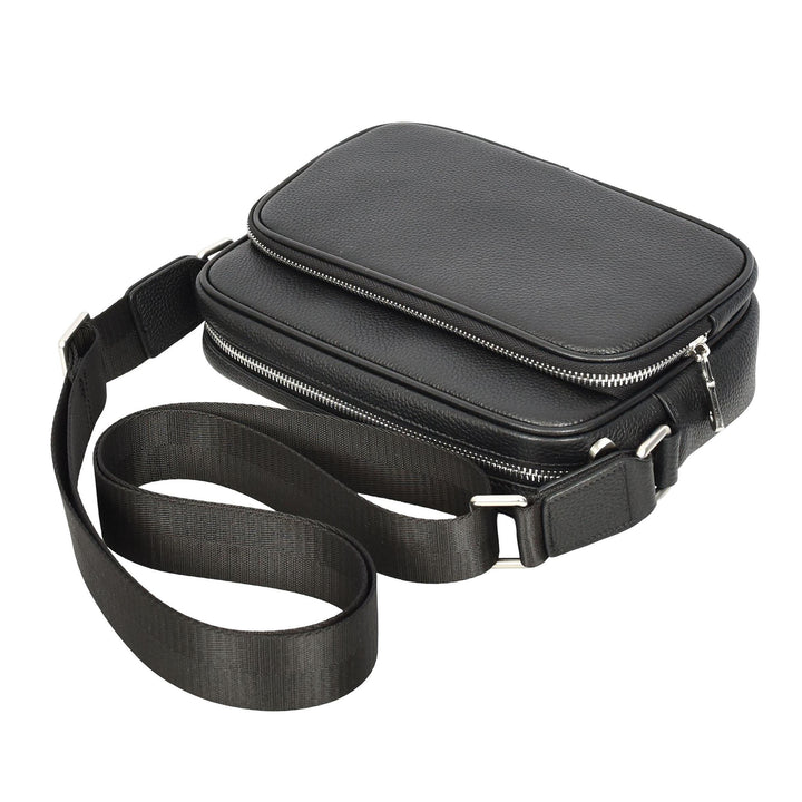 Men's Real Leather Messenger Trendy Shoulder Bag Organiser Zipped Pockets Ace Black