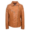 Womens Real Leather Biker Jacket Cross Zip Pockets Cherry Tan 4