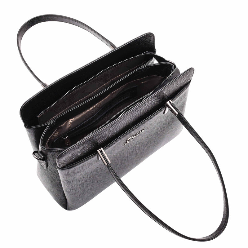 Real Leather Elegant Tote Zip Opening Medium Shoulder Bag EDNA 4