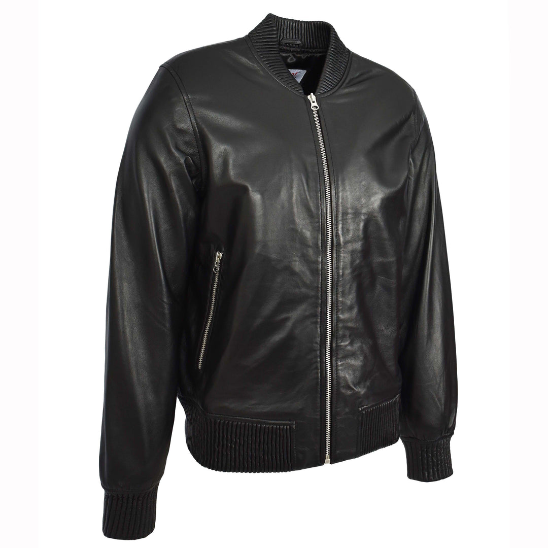 Mens Real Soft Leather Bomber Jacket MA-1 Varsity Style Torque Black 4