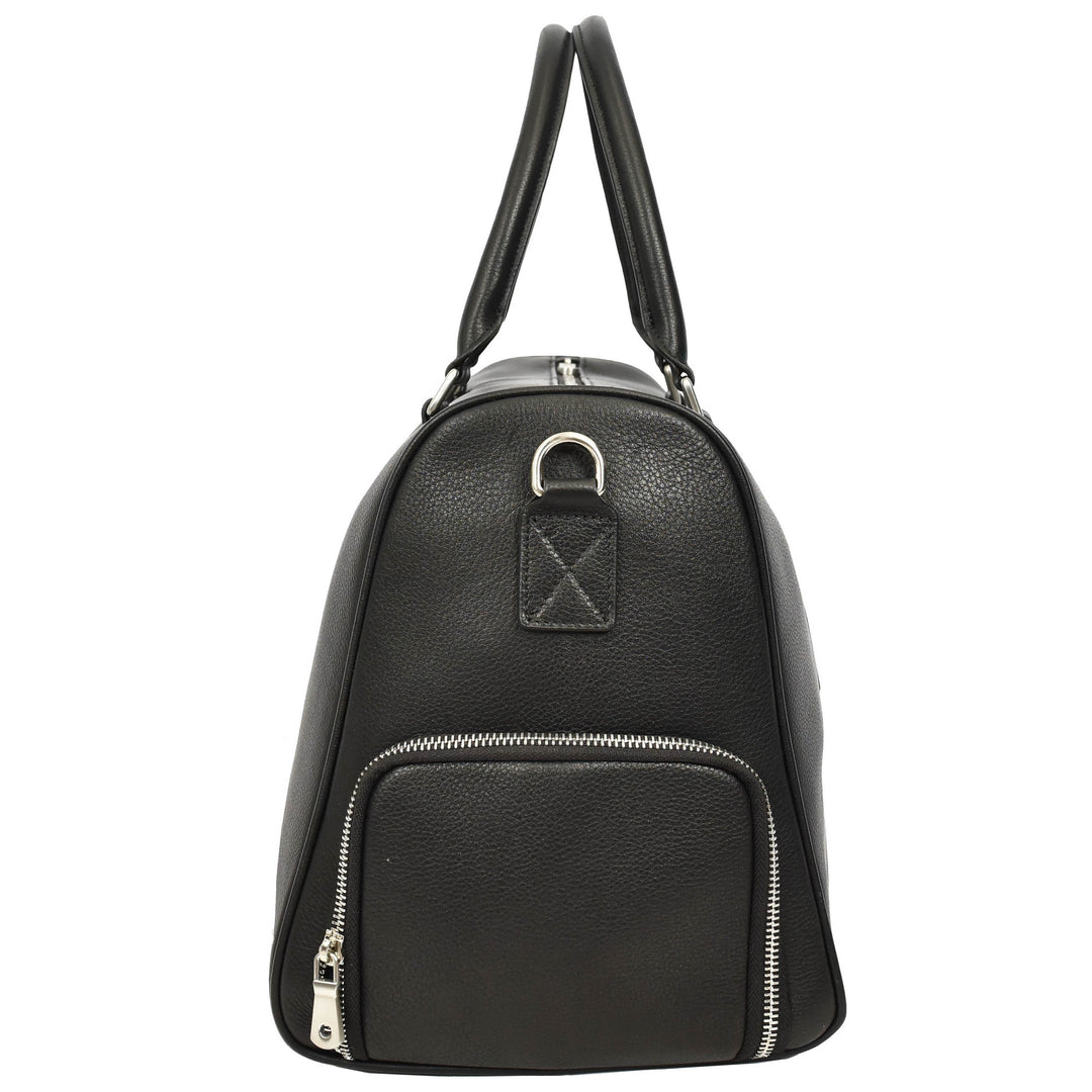 Men's Real Leather Holdall Weekend Duffel Bag Reeve Black 4