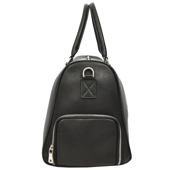 Men's Real Leather Holdall Weekend Duffel Bag Reeve Black 4