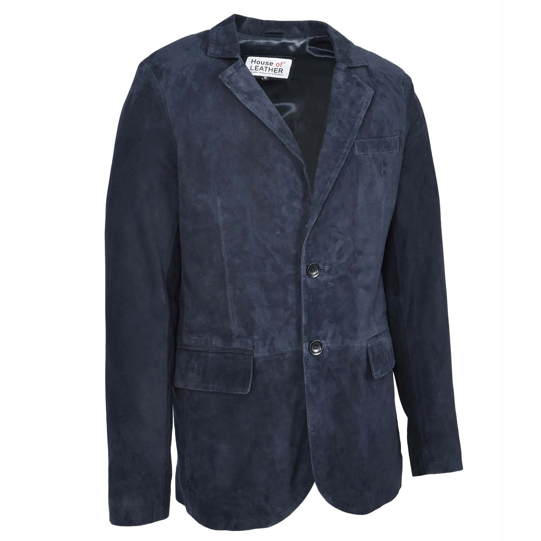 Mens Real Goat Suede Blazer Two Button Classic Jacket Zavi Navy 3