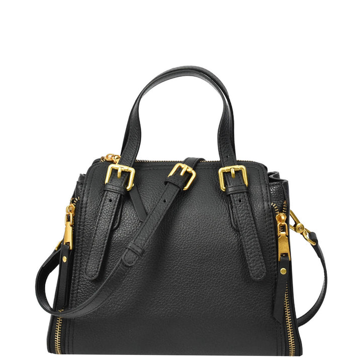 Womens Real Leather Handbag Small Size Top-Handle Style Juniper Black-1