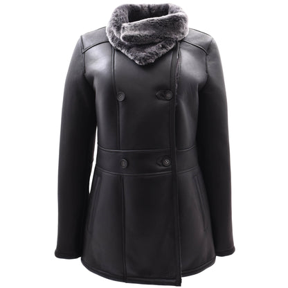 Womens Sheepskin Black Brisa Double Breasted Coat Bonnie 4