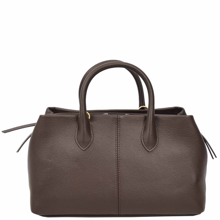 Women's Leather Structured Tote Handbag Detachable Strap Ingrid Brown 3