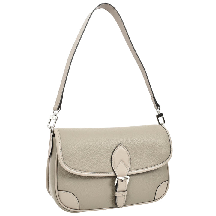Women's Leather Classic Shoulder Bag Casual Style with Multiple Straps Capri Grey