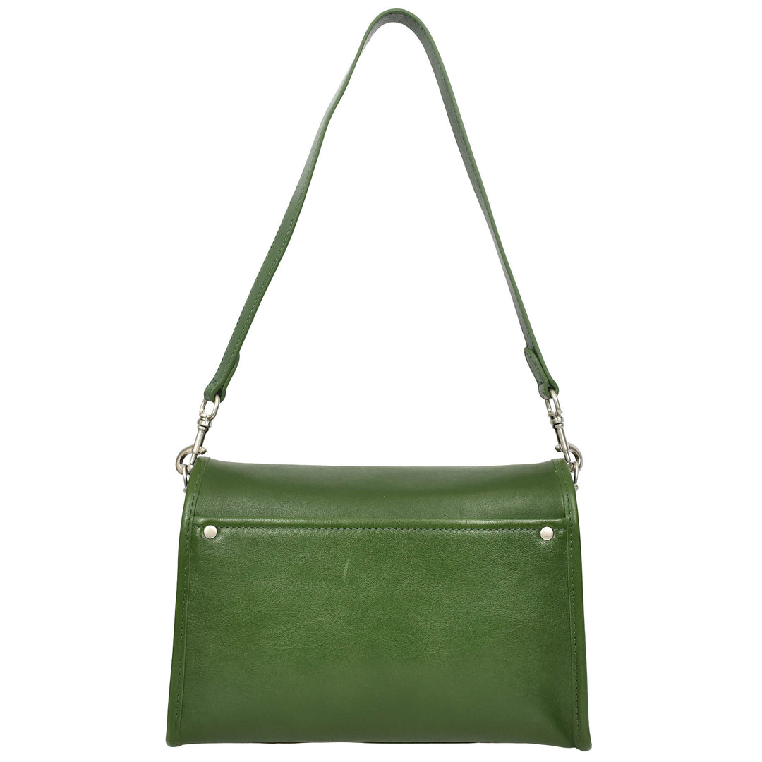 Women's Genuine Leather Flap-Over Crossbody Shoulder Bag with 2-in-1 Style Arden Green