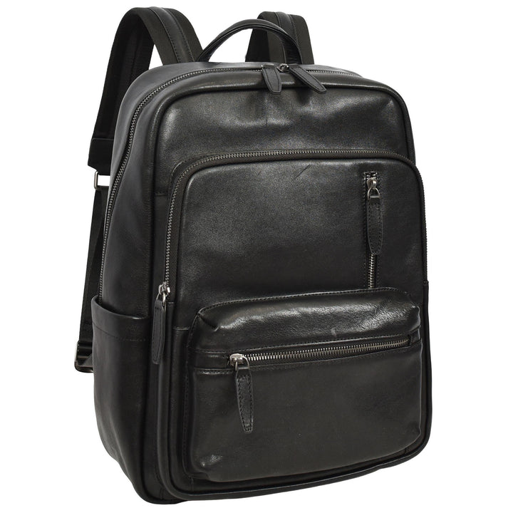 Real Leather Laptop Backpack Daypack Rucksack for Work & Travel Ridge Black