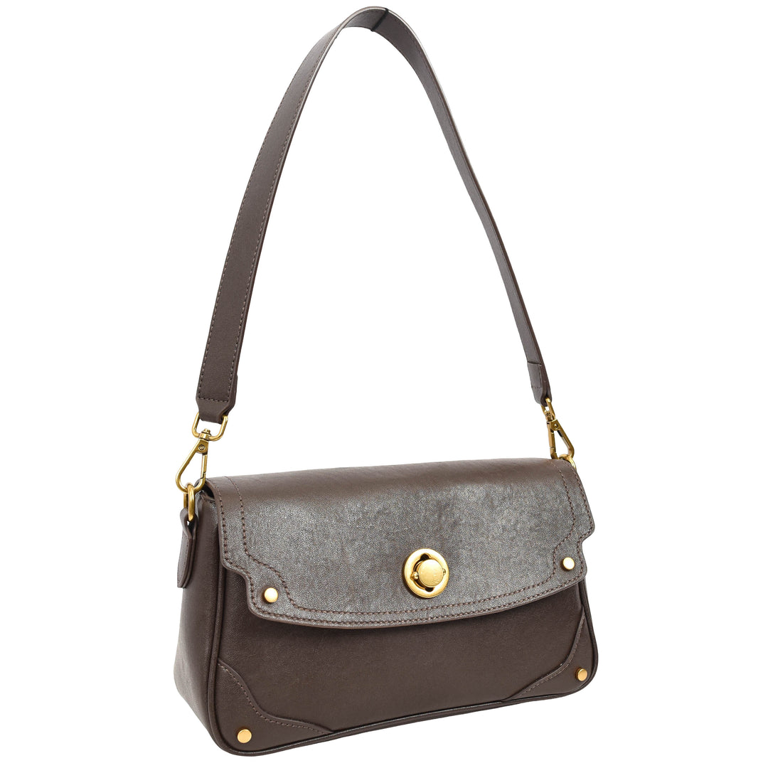 Women's Leather Crossbody Handbag Flap over Turn Lock Bag Beverly Coffee 2