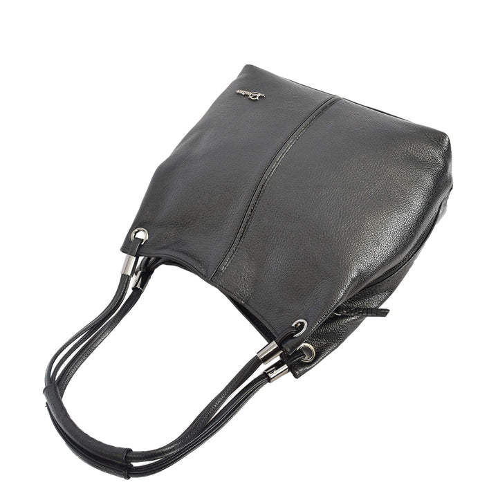 Womens Leather Shoulder Bag Large Hobo Handbag Barbara Black 4