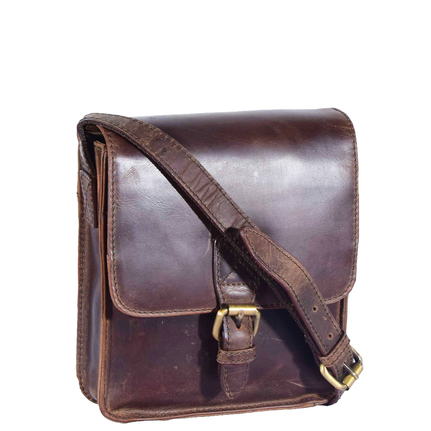 Mens Casual Real Leather Cross Body Organiser Bag NAPLES Brown 4