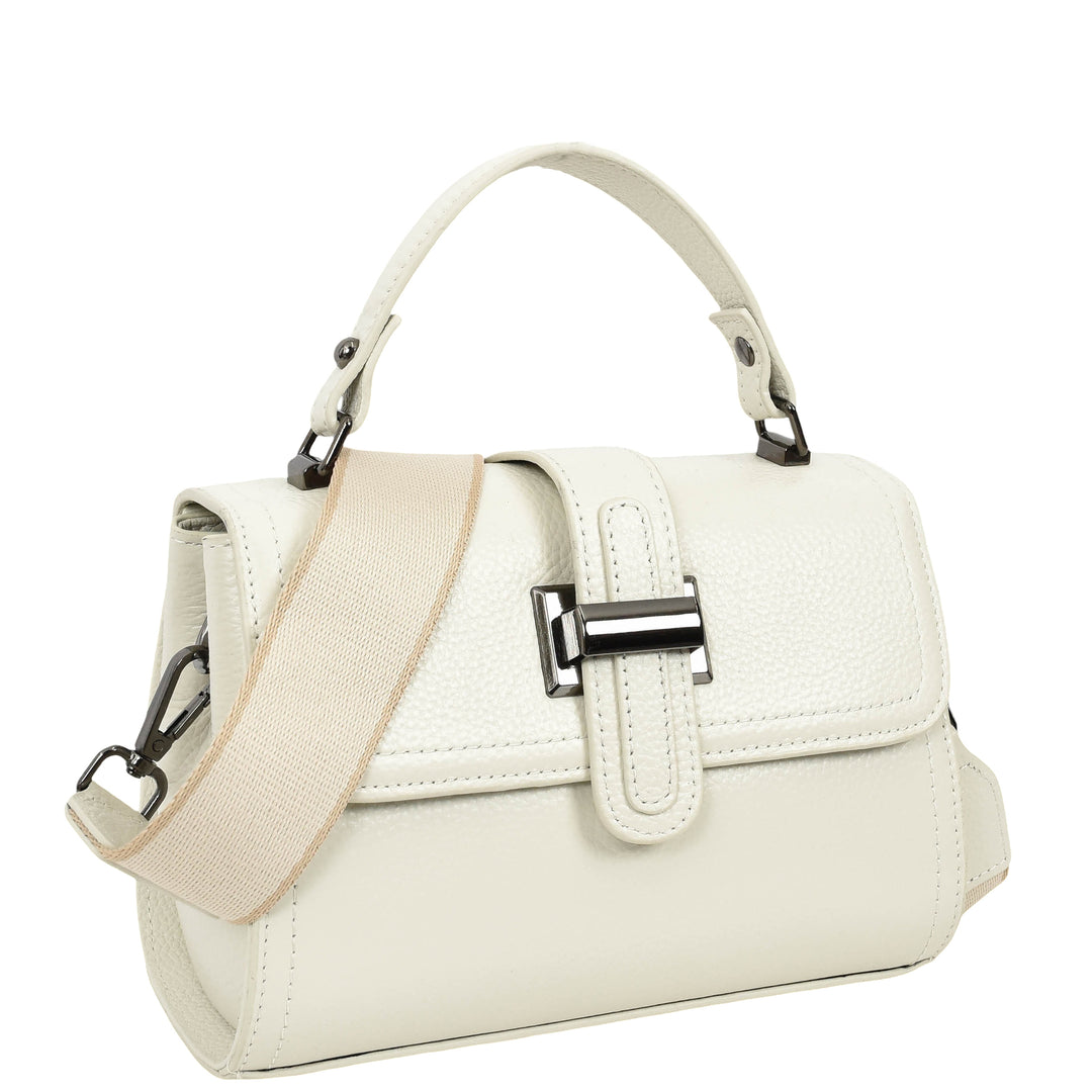 Womens Leather Shoulder Handbag Top Handle Crossbody Bag Polly White 6