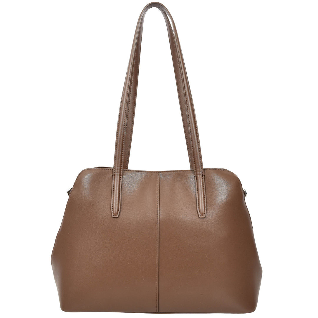 Womens Leather Tote Bag Elegant Shoulder Handbag Ilara Coffee 3