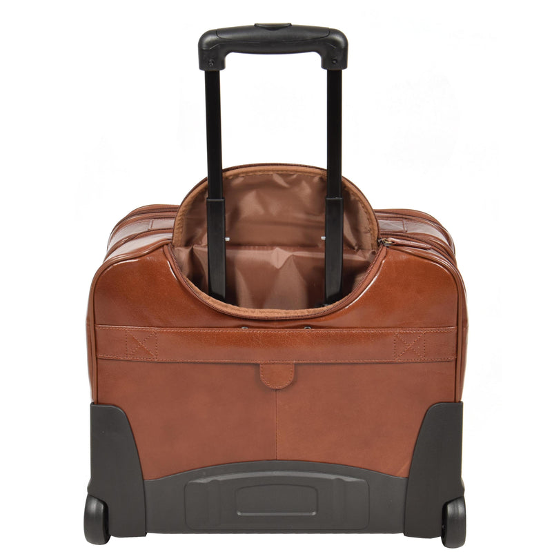 Leather Pilot Case Travel Laptop Bag Wheels HOL15 Chestnut 4