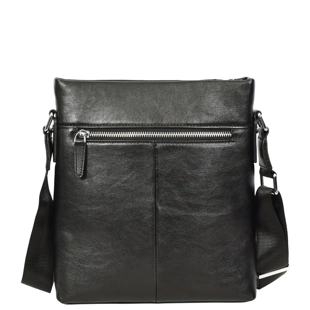Mens Real Leather Cross body Bag Messenger Shoulder Flight Bag Classic Design Zion Black