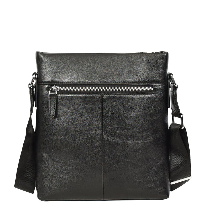 Mens Real Leather Cross body Bag Messenger Shoulder Flight Bag Classic Design Zion Black