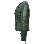 Womens Leather Casual Biker Jacket Cross Zip Shelly Green 4