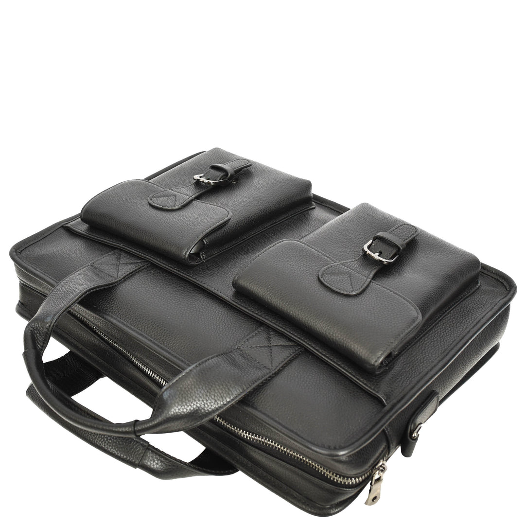 Men's Leather Briefcase Business Work Bag office Messenger Thorne Black 4