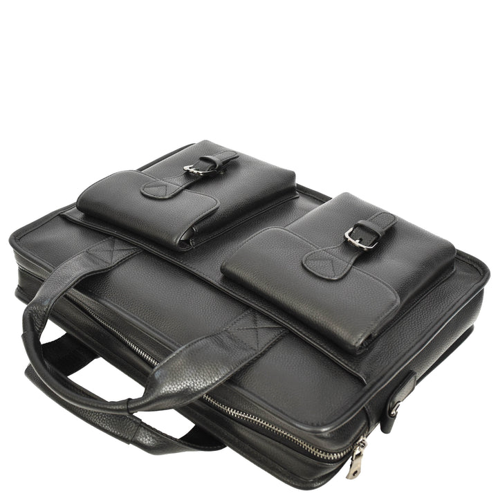 Men's Leather Briefcase Business Work Bag office Messenger Thorne Black 4