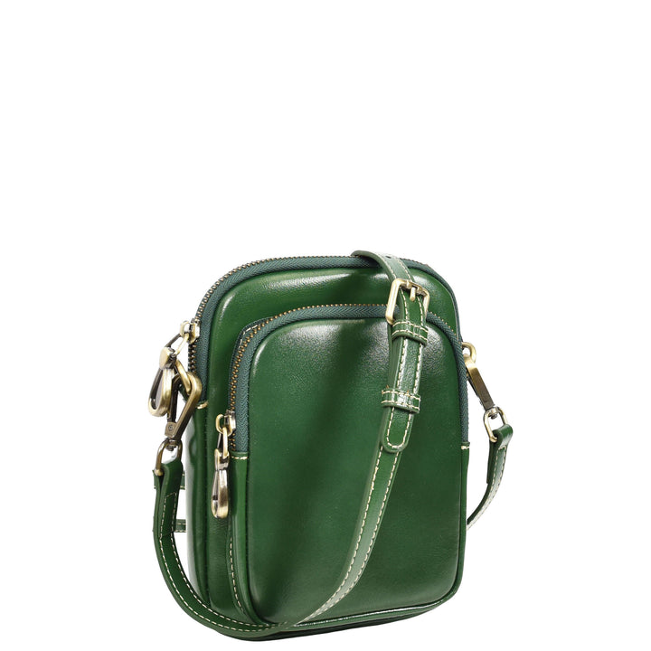 Womens Real Leather Sling Pouch Small Crossbody Bag Isobel Green