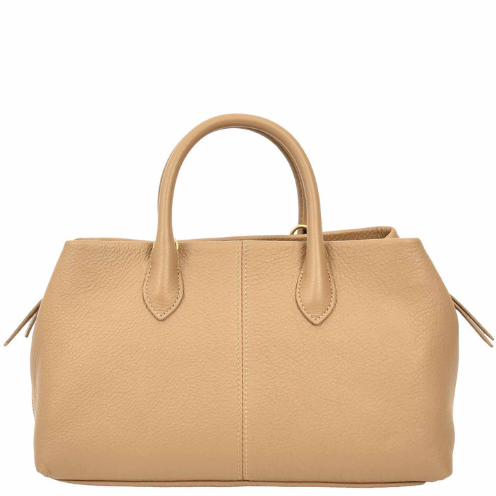Women's Leather Structured Tote Handbag Detachable Strap Ingrid Tan 4