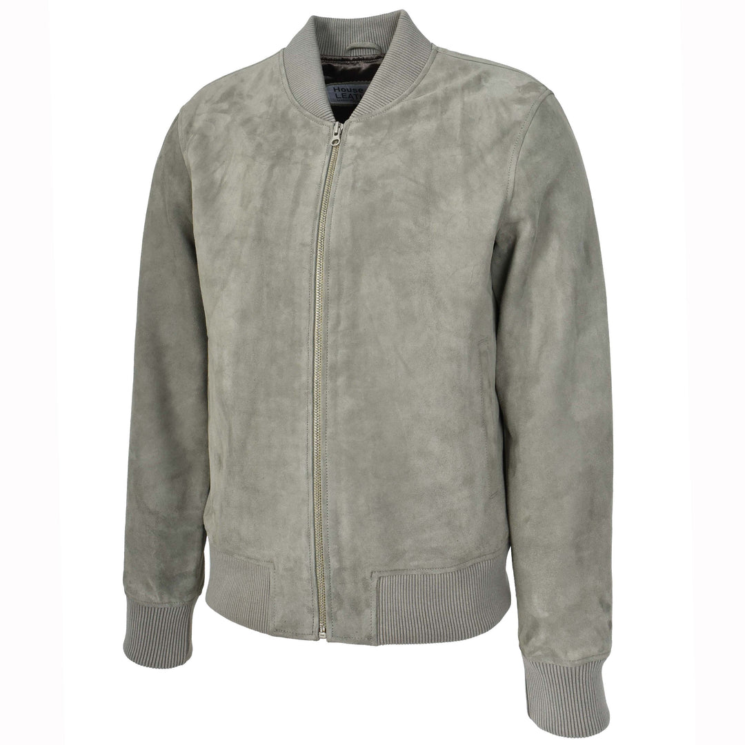 Mens Real Goat Suede Bomber Jacket MA-1 Varsity Design Ryan Grey