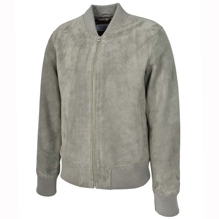 Mens Real Goat Suede Bomber Jacket MA-1 Varsity Design Ryan Grey