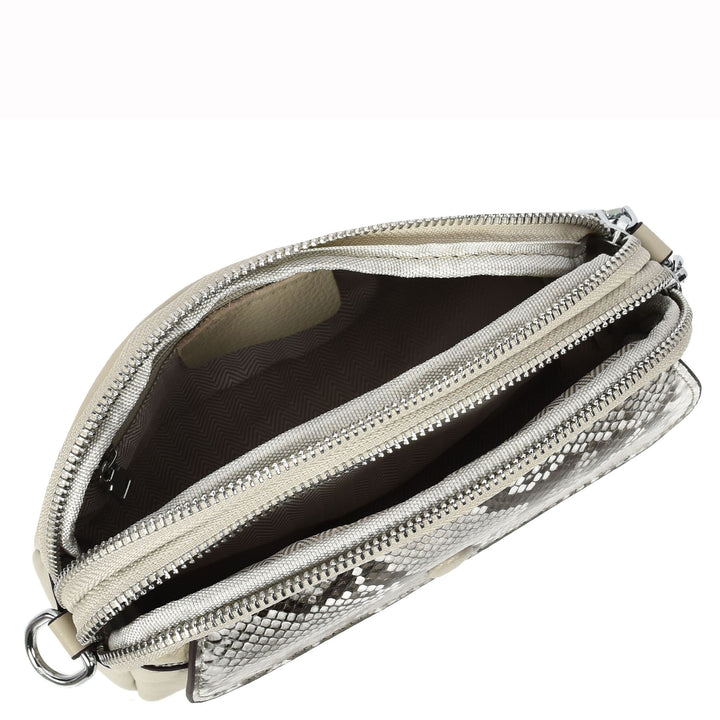 Women's Leather Crossbody Sling Bag Small Exotic Snake-Print Sahara Taupe 4