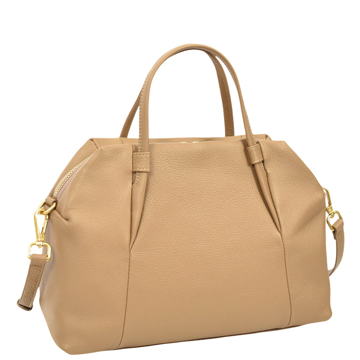 Women's Leather Satchel Handbag Large Tote Katy Caramel 3