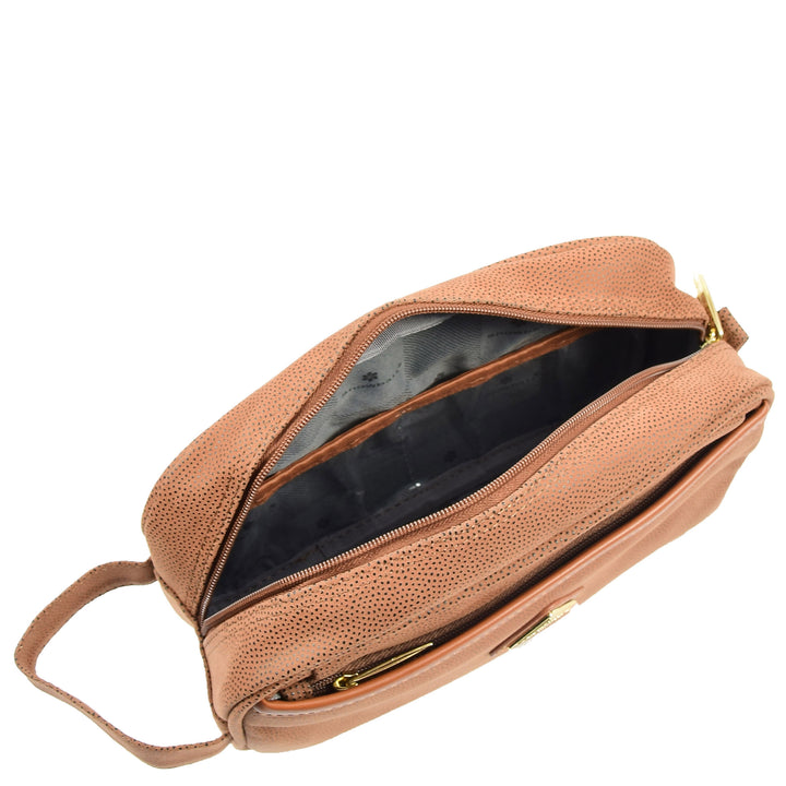 Faux Leather Toiletry Wash Bag Travel HOL8202 Camel 4