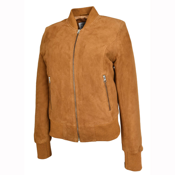 Womens Real Goat Suede Bomber MA-1 Jacket Faye Cognac 4