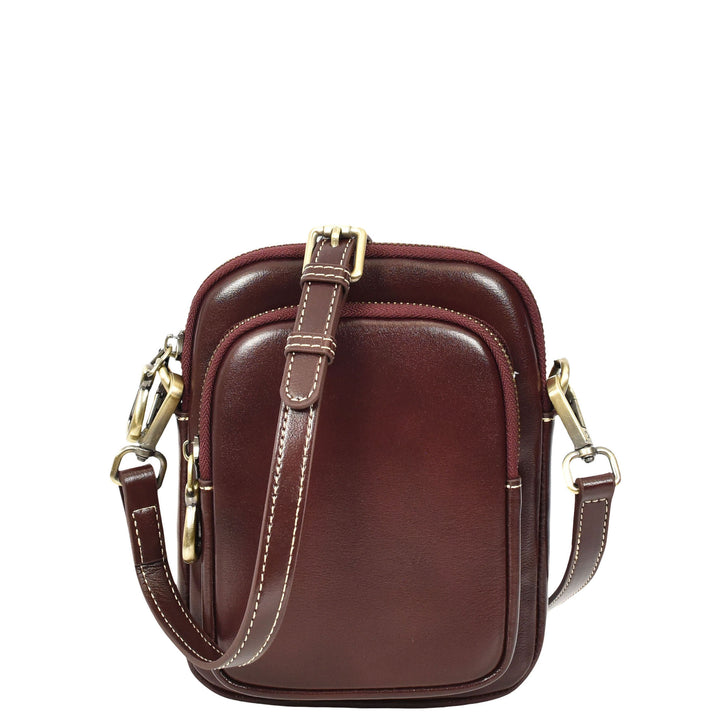 Womens Real Leather Sling Pouch Small Crossbody Bag Isobel Burgundy