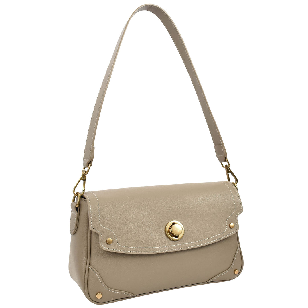 Women's Leather Crossbody Handbag Flap over Turn Lock Bag Beverly Grey 9