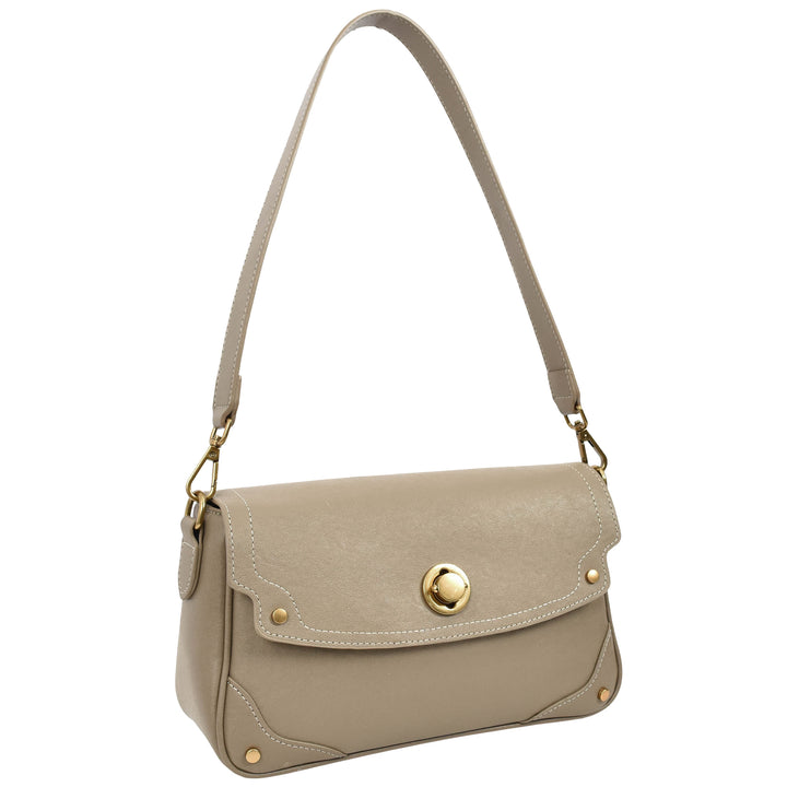 Women's Leather Crossbody Handbag Flap over Turn Lock Bag Beverly Grey 9