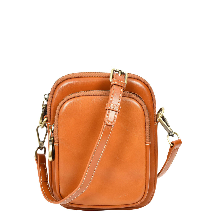 Womens Real Leather Sling Pouch Small Crossbody Bag Isobel Tan
