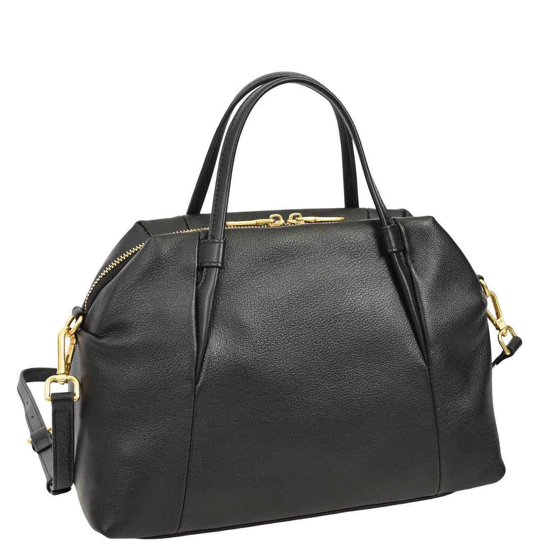 Women's Leather Satchel Handbag Large Tote Katy Black 3