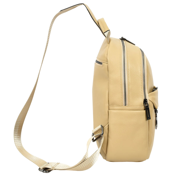 Women’s Organiser Rucksack Soft Leather Backpack Casual Daypack Kaia Apricot 4