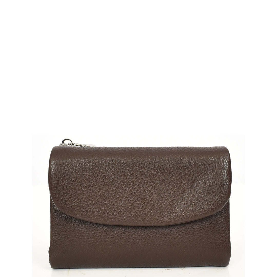 Womens Real Leather Bi-fold Purse Compact Wallet HOL3033 Coffee