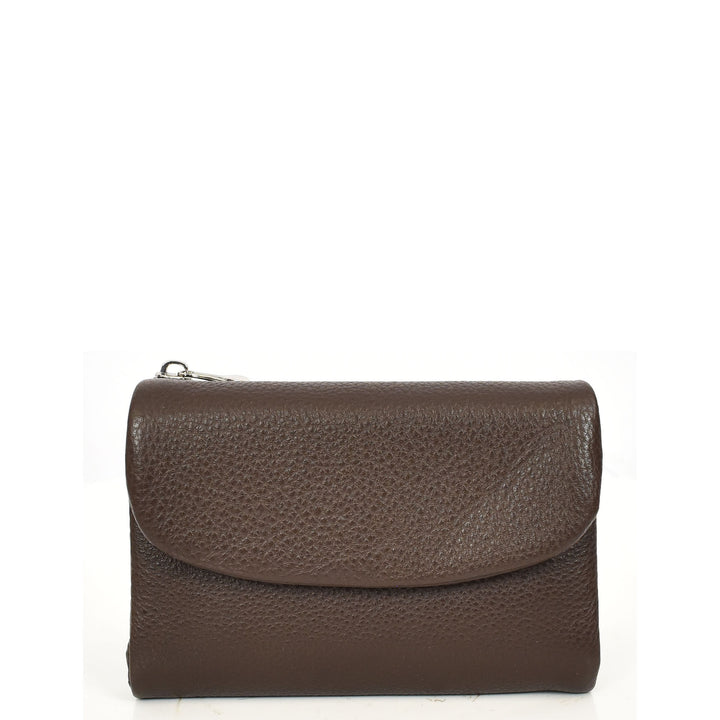 Womens Real Leather Bi-fold Purse Compact Wallet HOL3033 Coffee