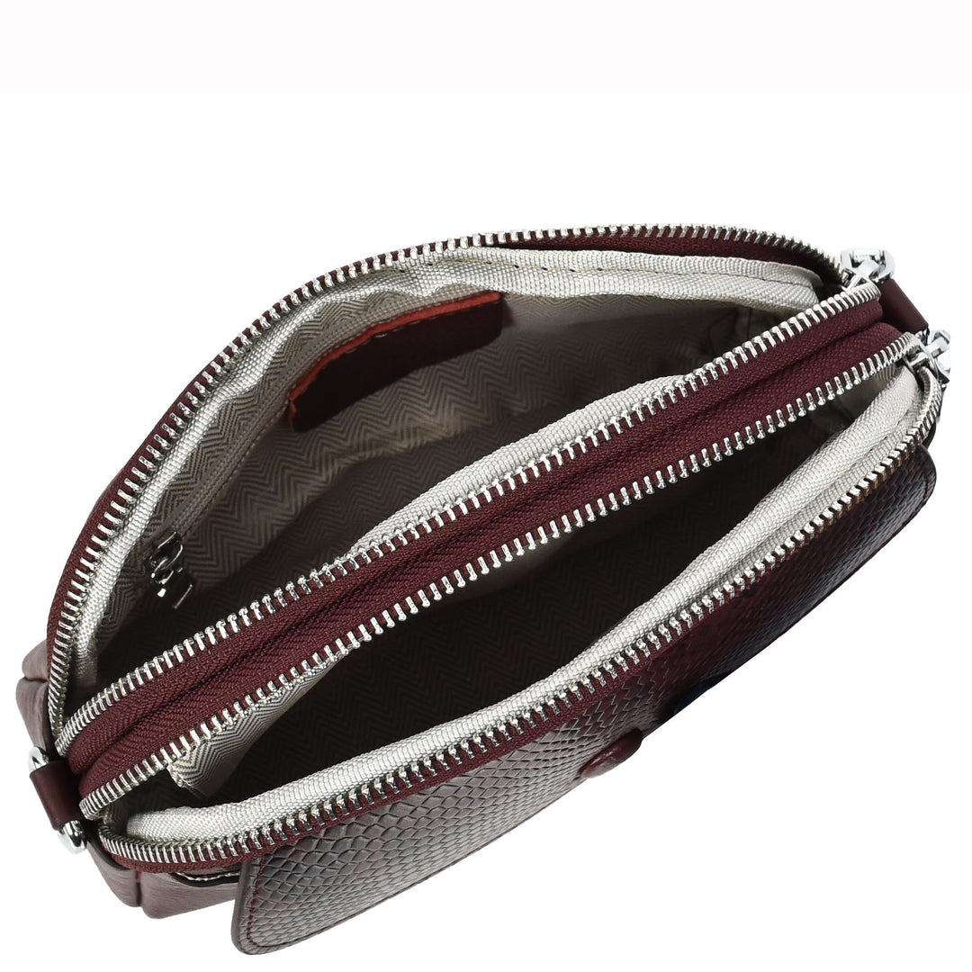 Women's Leather Crossbody Sling Bag Small Exotic Snake-Print Sahara Red 4